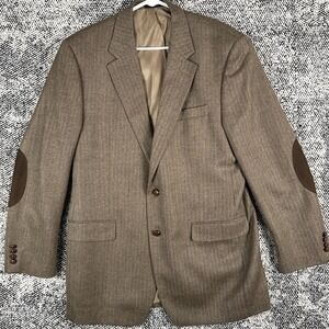 Chaps‎ 100% Wool Blazer Mens 42L Herringbone Elbow Patches Brown